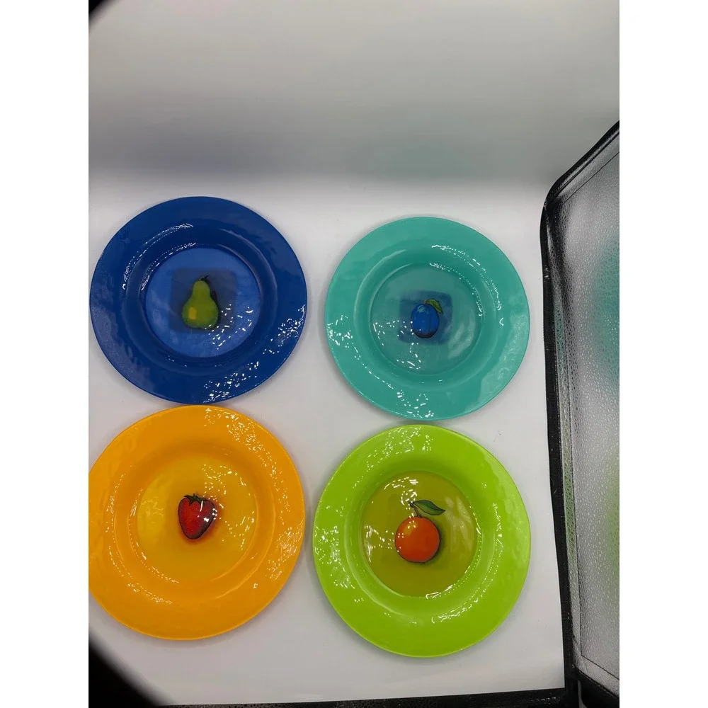 Dibbern Germany Glass Colorful Fruit Glass Salad Plates 8.25